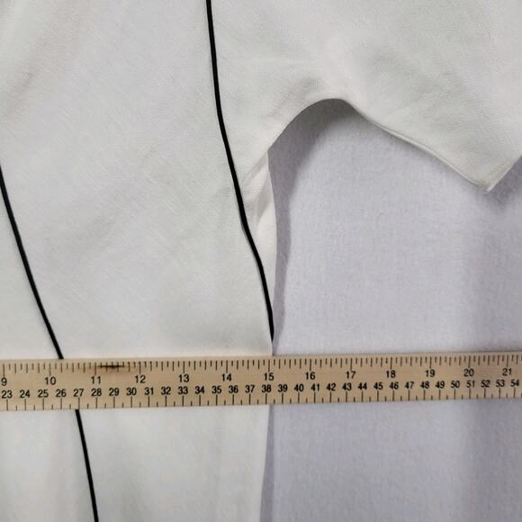 Massimo Dutti Linen Blend Midi Dress M White Short Sleeve Flowing Vacation Chic - Picture 12 of 13